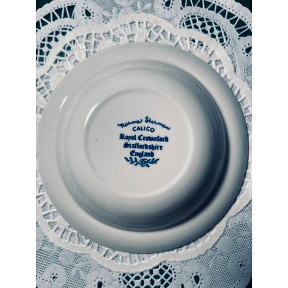 Vintage Norma Sherman Royal Crownford Calico Cat Blue Bowl Trinket Dish - Picture 2 of 2